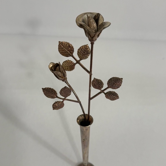 Vintage Ted Arnold Ltd Metal Rose Flower Bud Vase Art Decor Rose Gold 10.5” - Picture 5 of 15